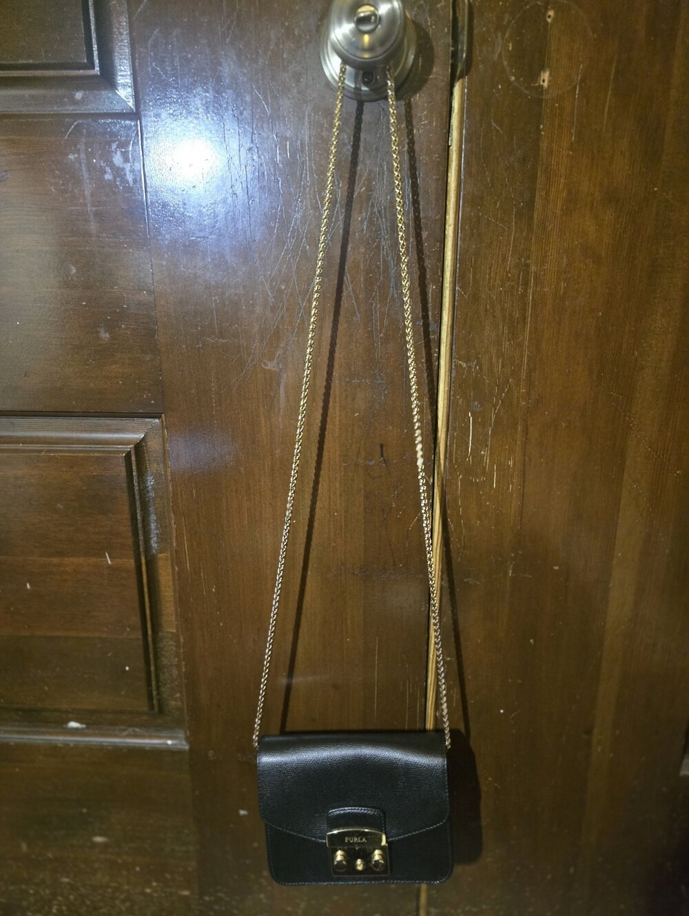Furla Black Leather Crossbody Gold-Tone Chain and Lock w/ Dust Bag - Picture 5 of 12